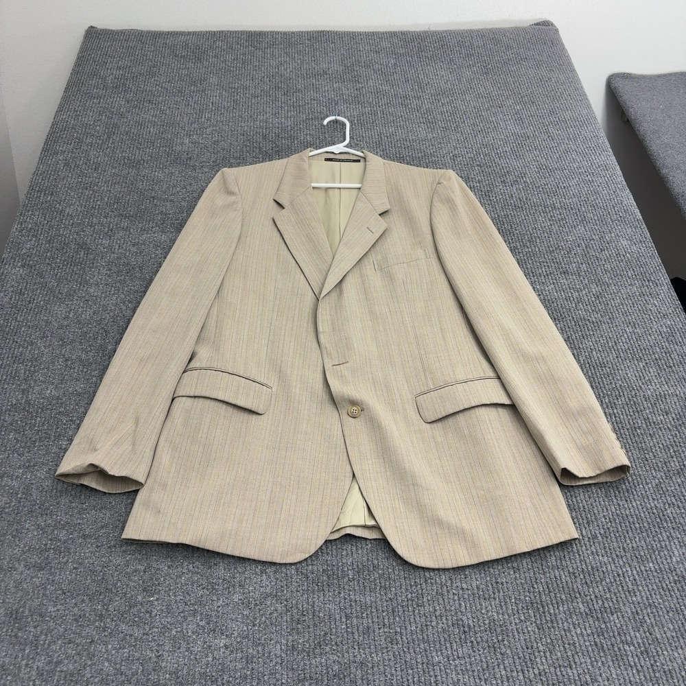 Vintage Yves Saint Laurent Blazer Mens 44 Beige Pinstripe Herringbone Classic